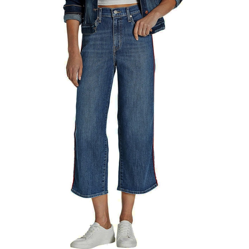 LEVI’S Mile High Wide Leg Crop Red Pipe Down Jeans, Dark Wash Sz 10 W30 L25 NWT - Picture 2 of 16